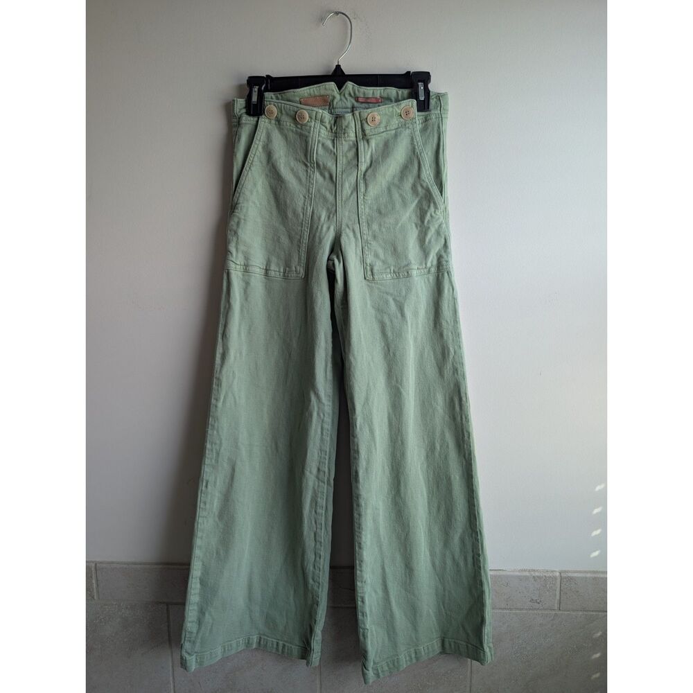 Pilcro Anthropologie Wide Leg Sailor Pants Women 27 Sage Green Utility